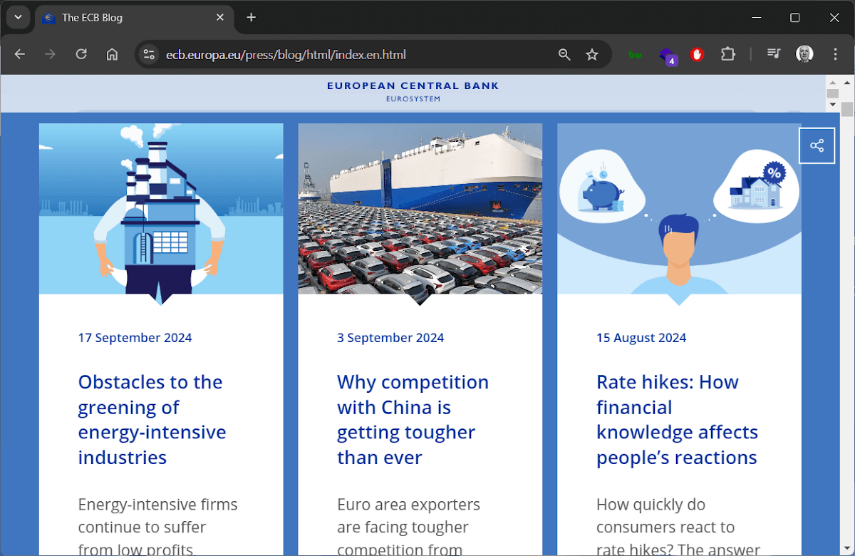 A screengrab of the ECB's online blog
